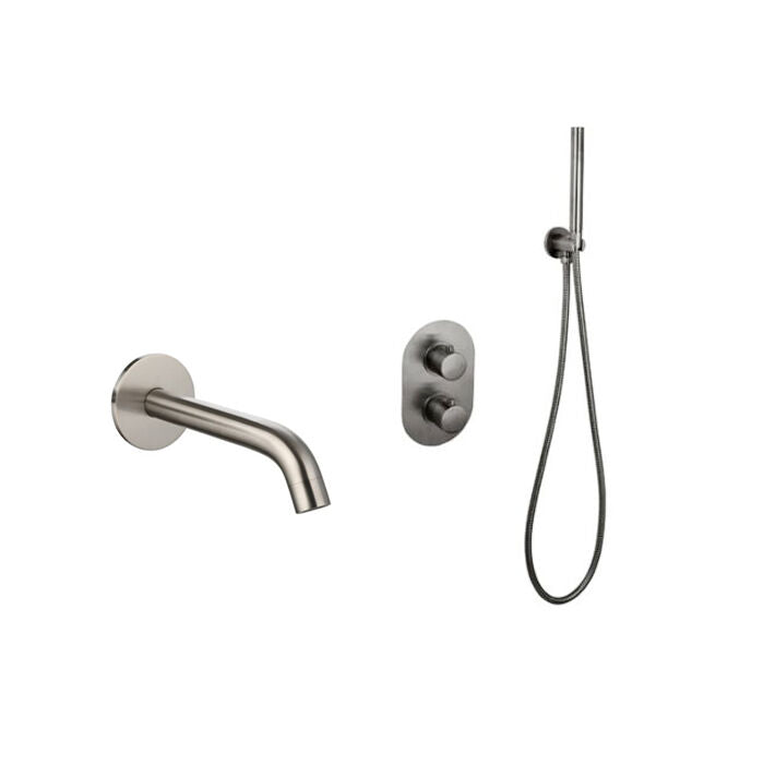 Inbouw thermostatische badkraan set gun metal geborsteld PVD