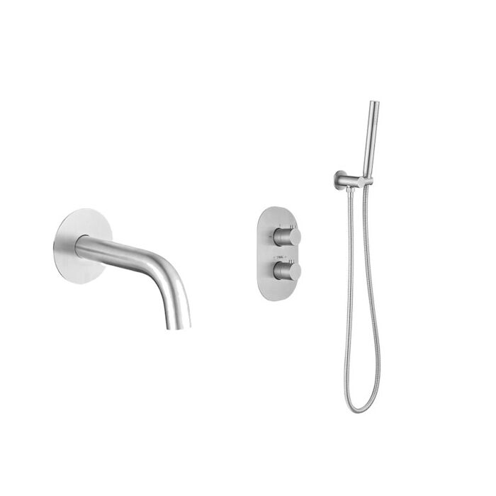 Inbouw thermostatische badkraan set RVS geborsteld