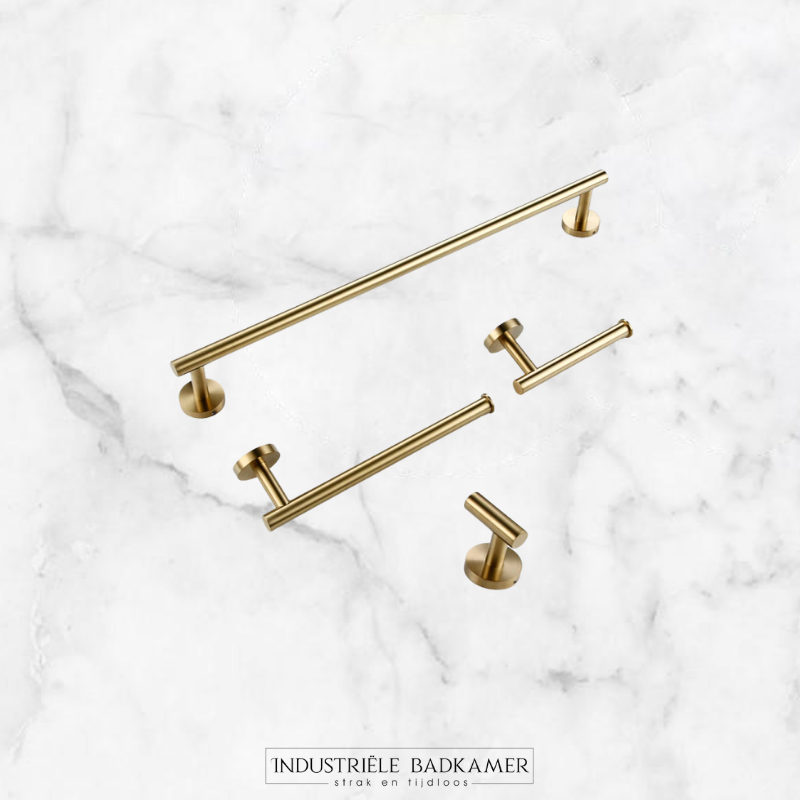 Luxe badkamer/ toilet accessoires set 4-delig geborsteld messing
