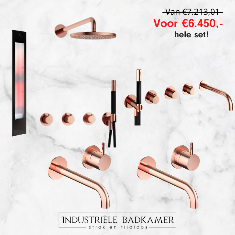 Hotbath actieset - rosé goud inbouw douchekraan, badkraan, wastafelkranen en Sunshower Pure XL