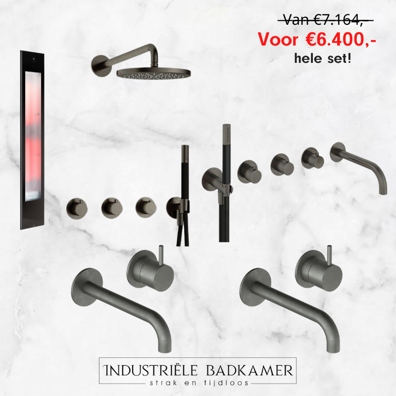 Hotbath actieset - verouderd ijzer inbouw douchekraan, badkraan, wastafelkranen en Sunshower Pure XL