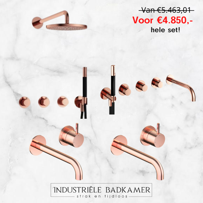 Hotbath actieset - rosé goud inbouw douchekraan, badkraan en wastafelkranen