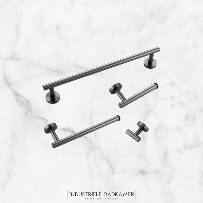 Luxe badkamer/ toilet accessoires set 4-delig gun metal
