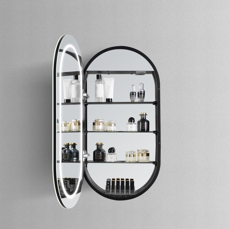 HIPP-Design - Luxe ovaal rechte spiegelkast in mat zwart met LED baan rondom 45x90cm, SPK 91000