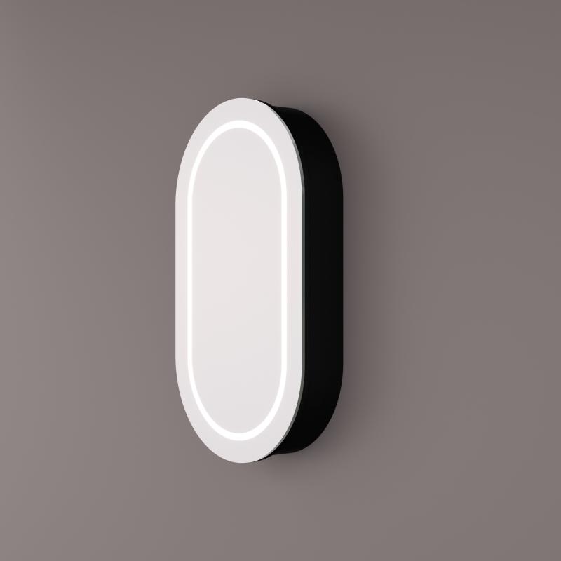 HIPP-Design - Luxe ovaal rechte spiegelkast in mat zwart met LED baan rondom 45x90cm, SPK 91000
