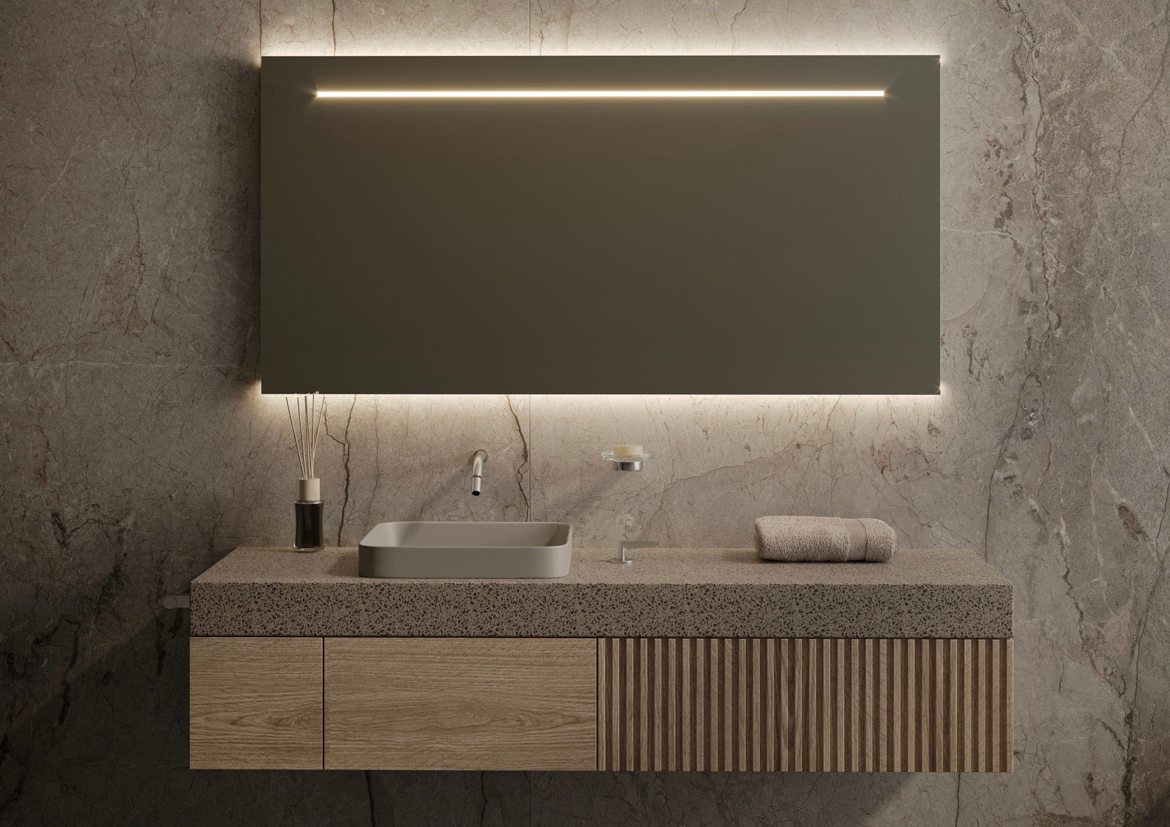 Martens Design - Ibiza, spiegel met directe verlichting boven en indirecte onder en boven