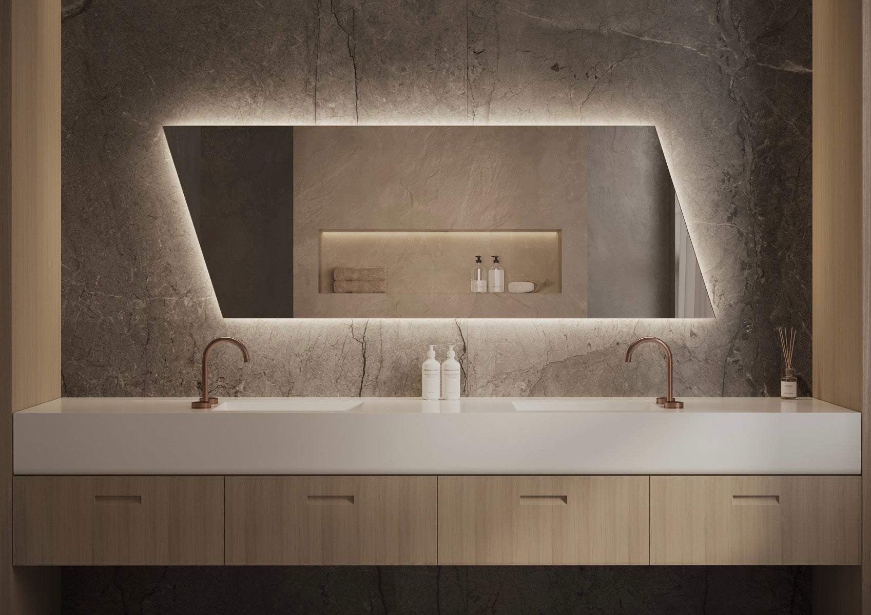 Martens Design - New York, ruit design spiegel incl. indirecte verlichting rondom