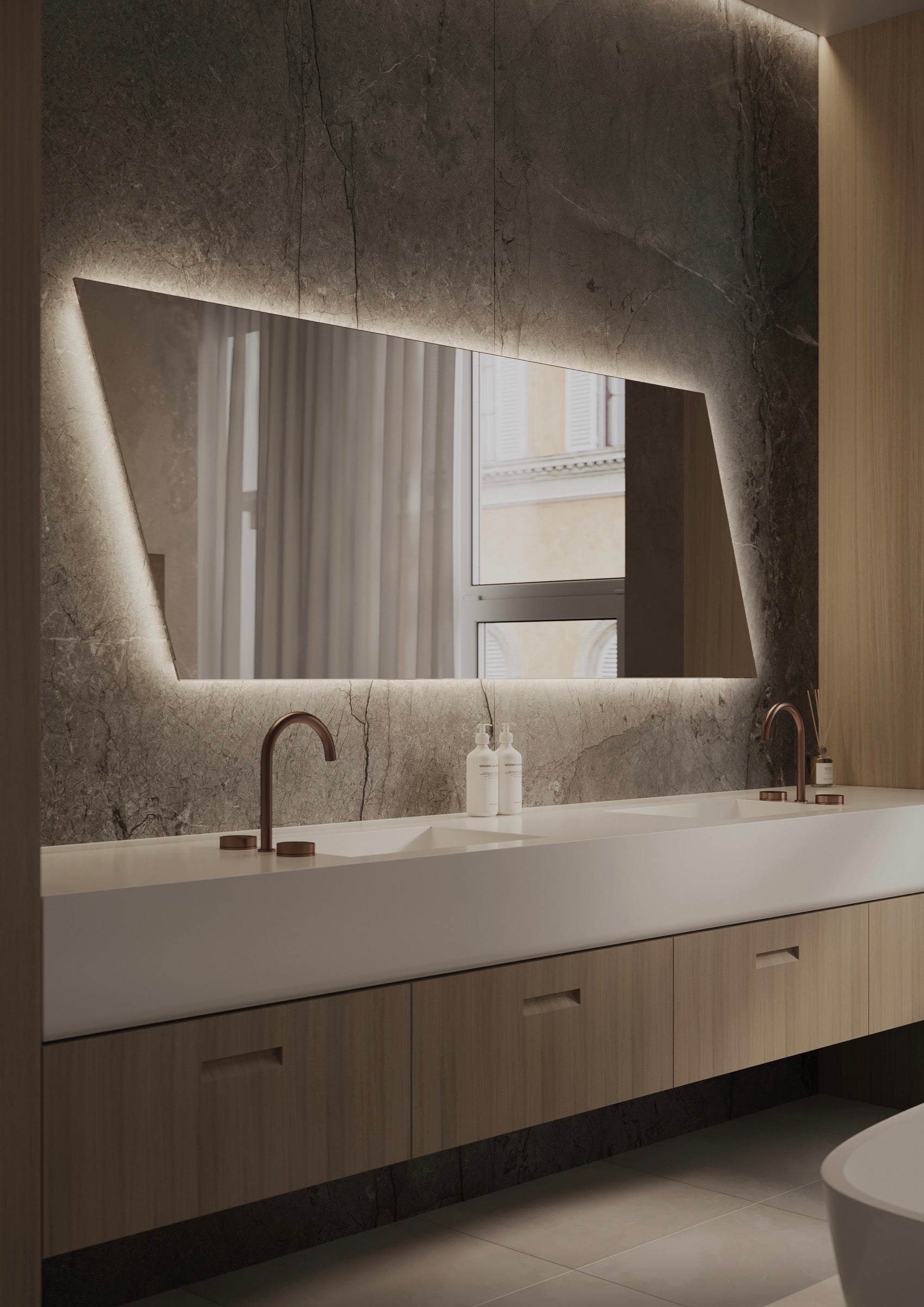Martens Design - New York, ruit design spiegel incl. indirecte verlichting rondom