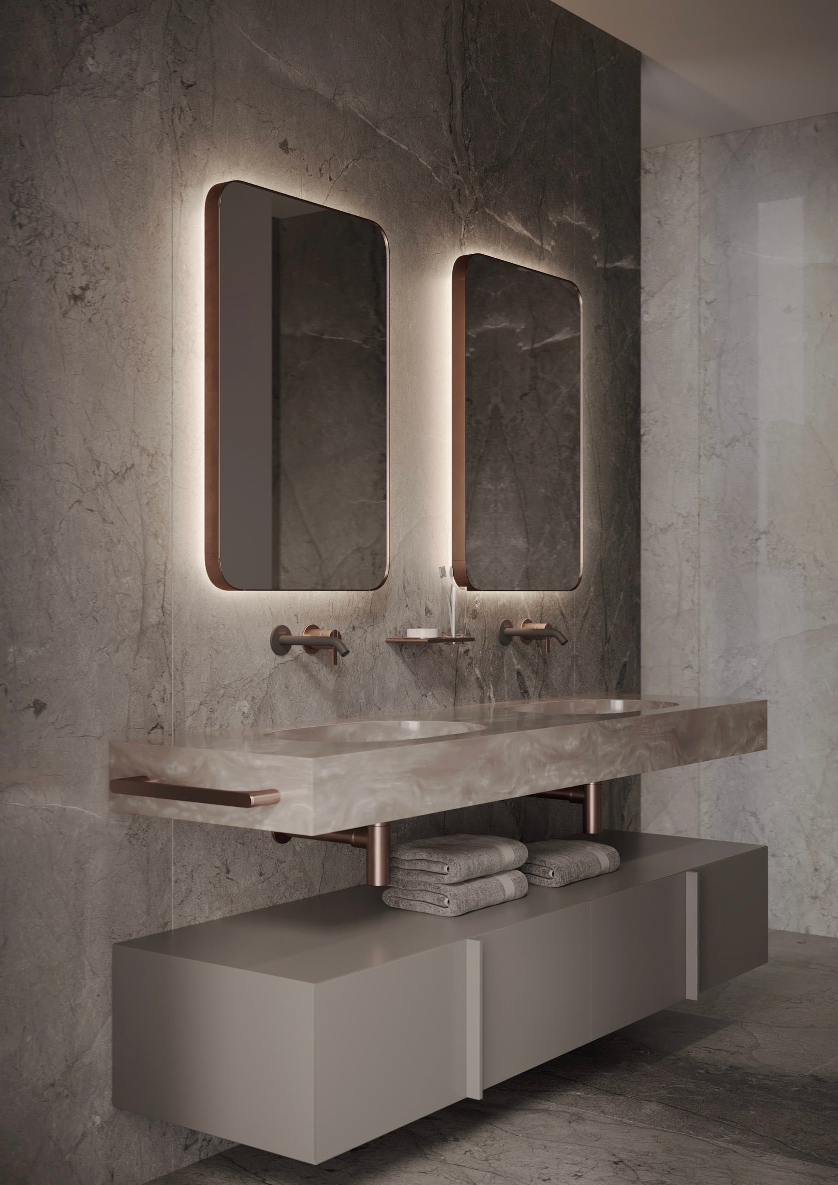 Martens Design spiegel mat zwart 450 x 900 mm met indirecte verlichting, dimbare sensor en spiegelverwarming