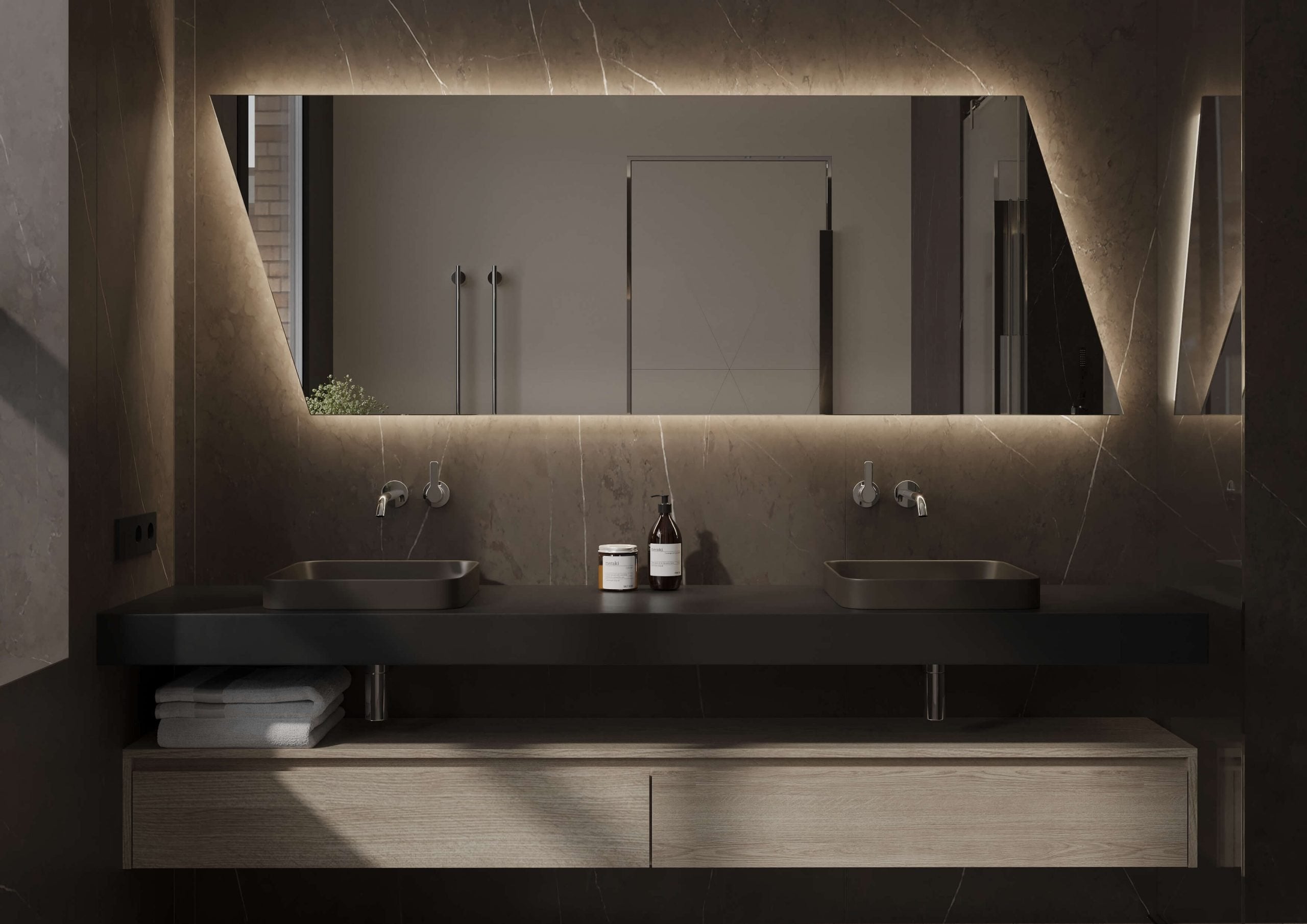 Martens Design - New York, ruit design spiegel incl. indirecte verlichting rondom