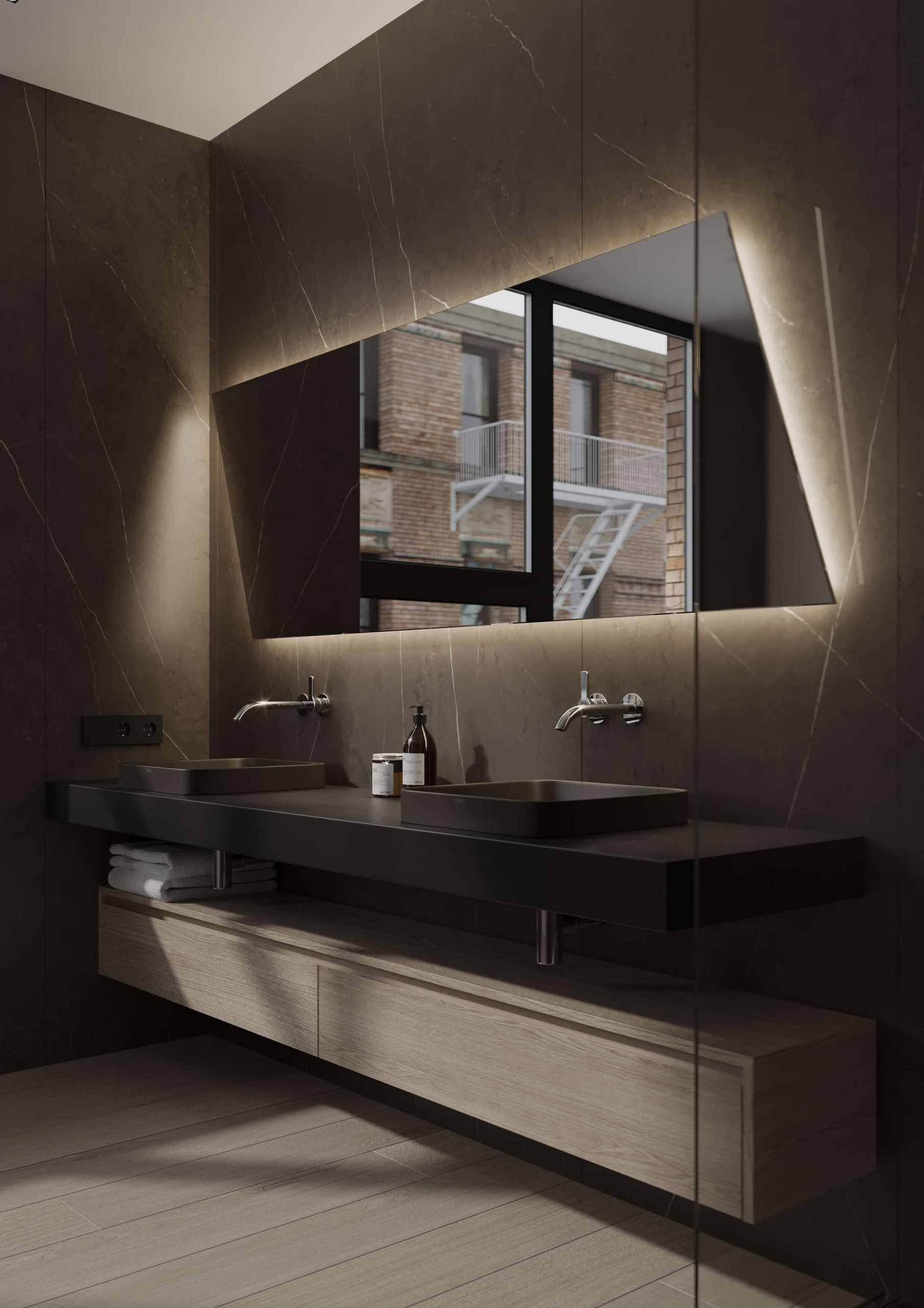 Martens Design - New York, ruit design spiegel incl. indirecte verlichting rondom